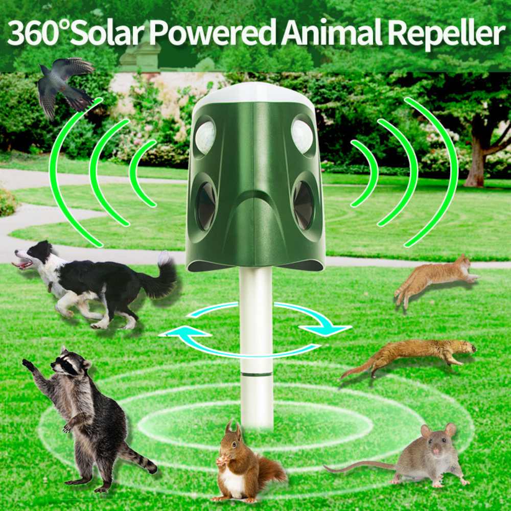 3-in-1 Ultrasonic Animal Repellent – 360° Solar Powered Garden Pest Deterrent
