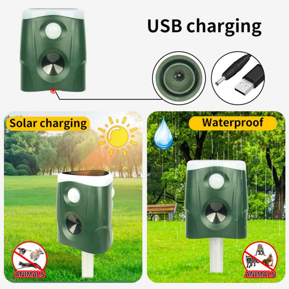 3-in-1 Ultrasonic Animal Repellent – 360° Solar Powered Garden Pest Deterrent
