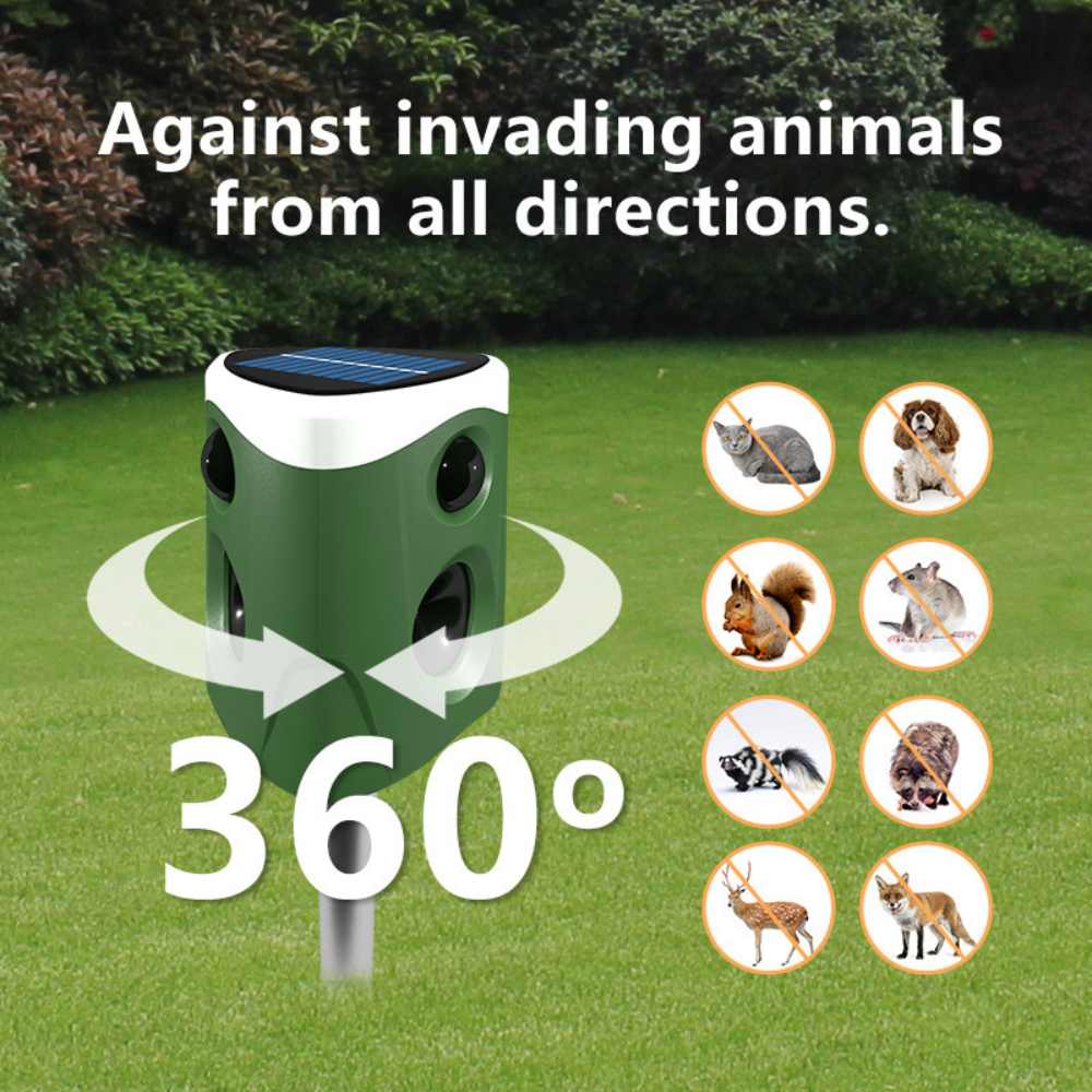 3-in-1 Ultrasonic Animal Repellent – 360° Solar Powered Garden Pest Deterrent