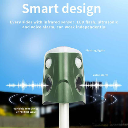 3-in-1 Ultrasonic Animal Repellent – 360° Solar Powered Garden Pest Deterrent