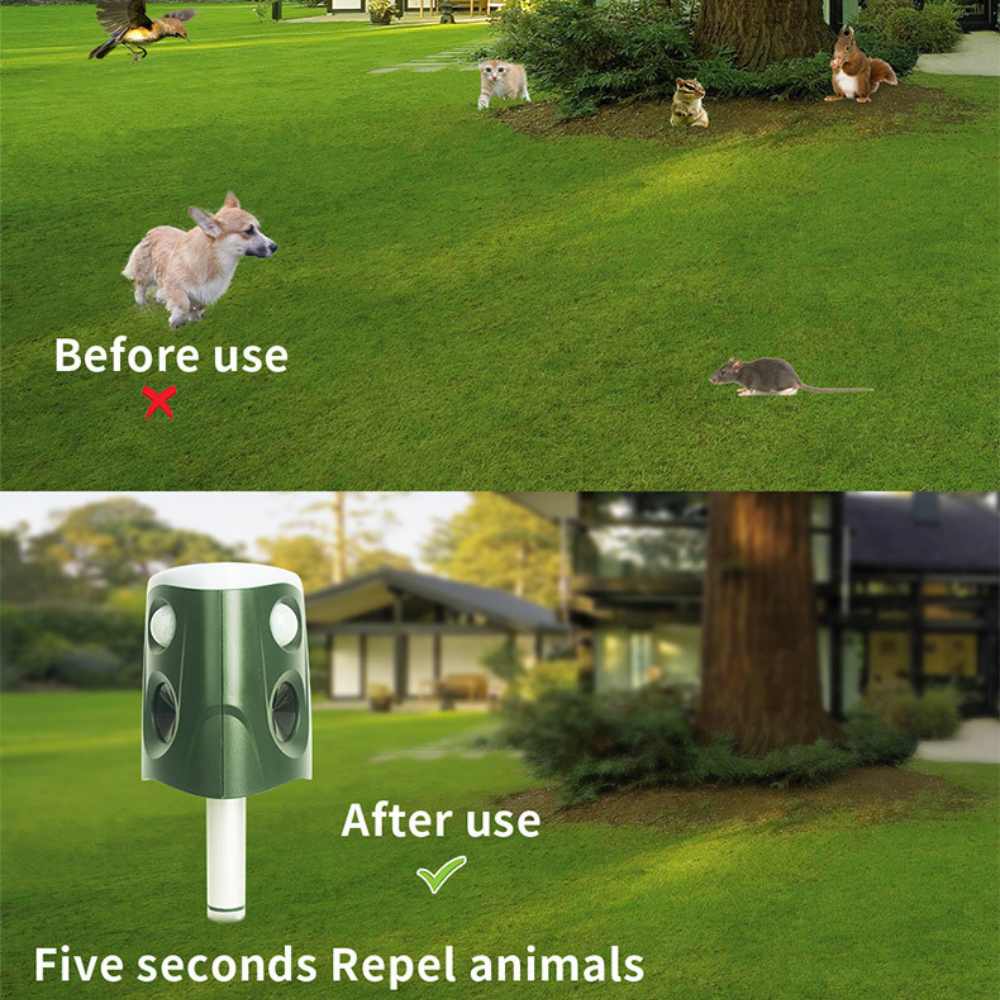 3-in-1 Ultrasonic Animal Repellent – 360° Solar Powered Garden Pest Deterrent
