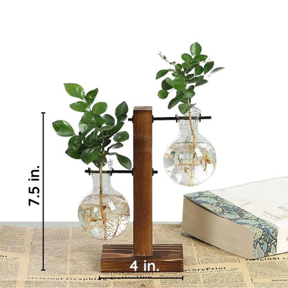 Wooden Frame Hydroponic Plant Vase – Indoor Propagation Planter for Cuttings