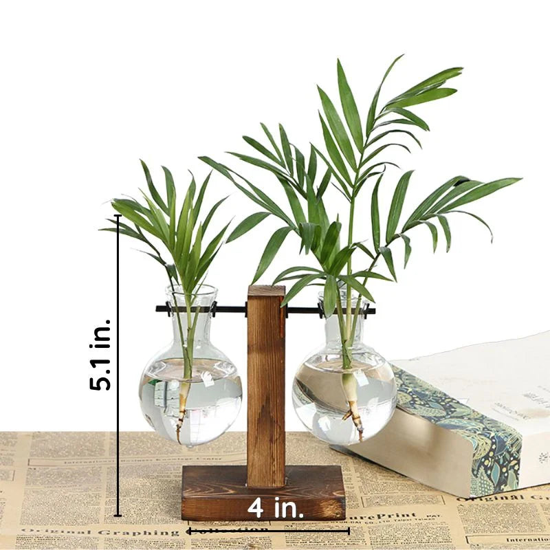 Wooden Frame Hydroponic Plant Vase – Indoor Propagation Planter for Cuttings