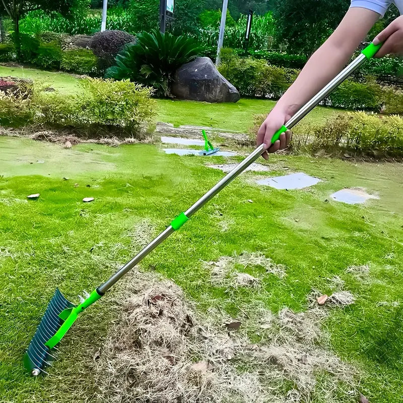 Long-Reach Thatch Rake – Heavy-Duty Lawn Dethatcher & Leaf Rake