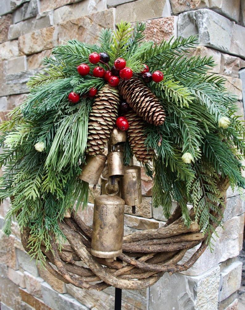 Farmhouse Boho Christmas Wreath – Handcrafted Holiday Door Decoration