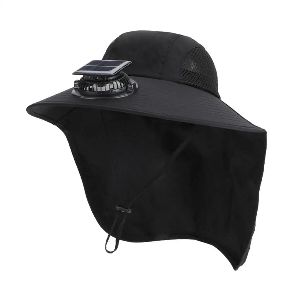 Solar Fan Hat with Wide Brim – UV Protection Cooling Outdoor Sun Hat