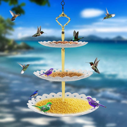 3-Tier Hanging Bird Feeder & Bird Bath Combo – Outdoor Garden Wild Bird Station