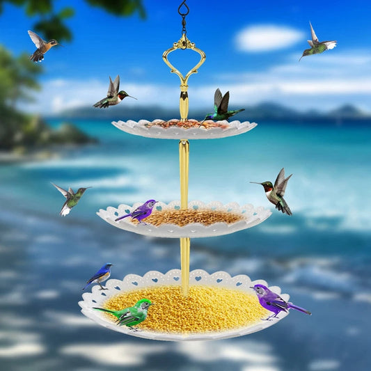 3-Tier Hanging Bird Feeder & Bird Bath Combo – Outdoor Garden Wild Bird Station
