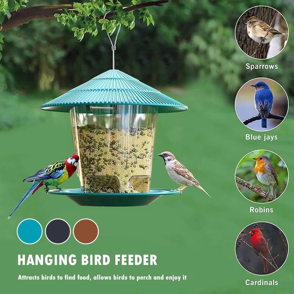 Hanging Bird Feeder with Automatic Seed Dispenser – Outdoor Wild Bird Feeding Station