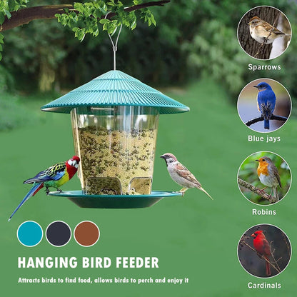 Hanging Bird Feeder with Automatic Seed Dispenser – Outdoor Wild Bird Feeding Station