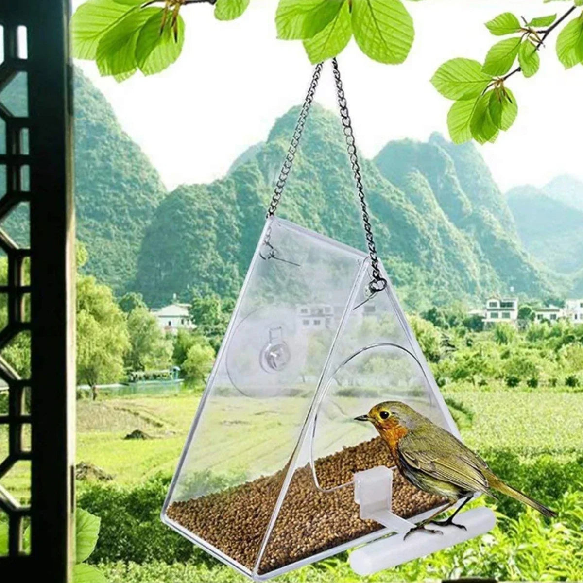 Clear Acrylic Hanging Bird Feeder – Transparent Window Outdoor Garden Feeder