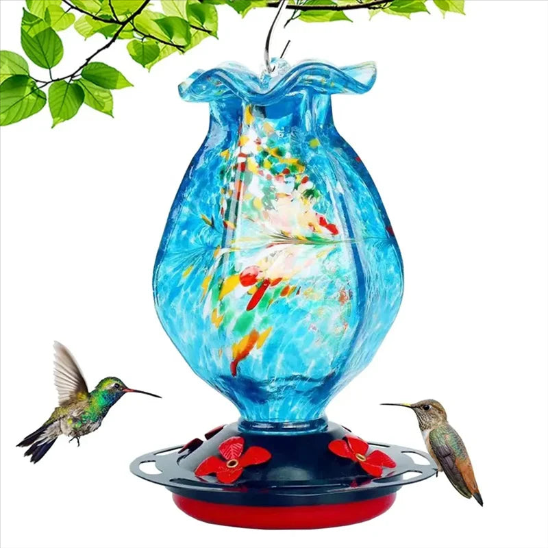 Hand-Blown Glass Hanging Bird Feeder – Artisan Outdoor Wild Bird Feeder