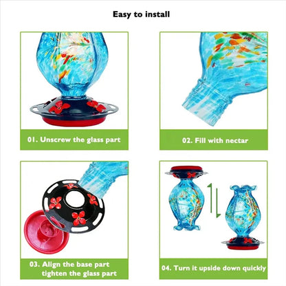 Hand-Blown Glass Hanging Bird Feeder – Artisan Outdoor Wild Bird Feeder
