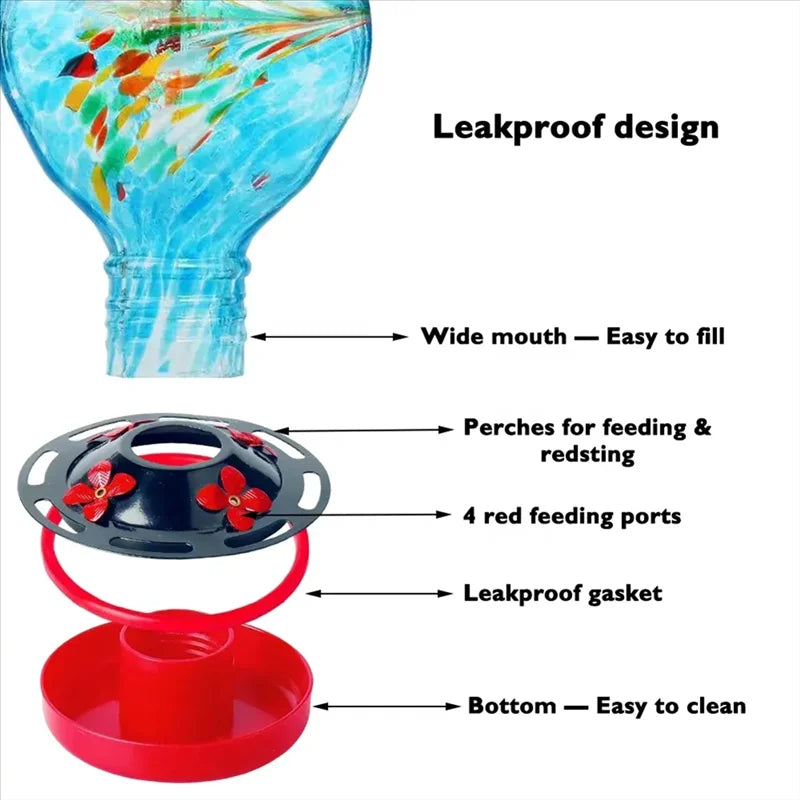 Hand-Blown Glass Hanging Bird Feeder – Artisan Outdoor Wild Bird Feeder