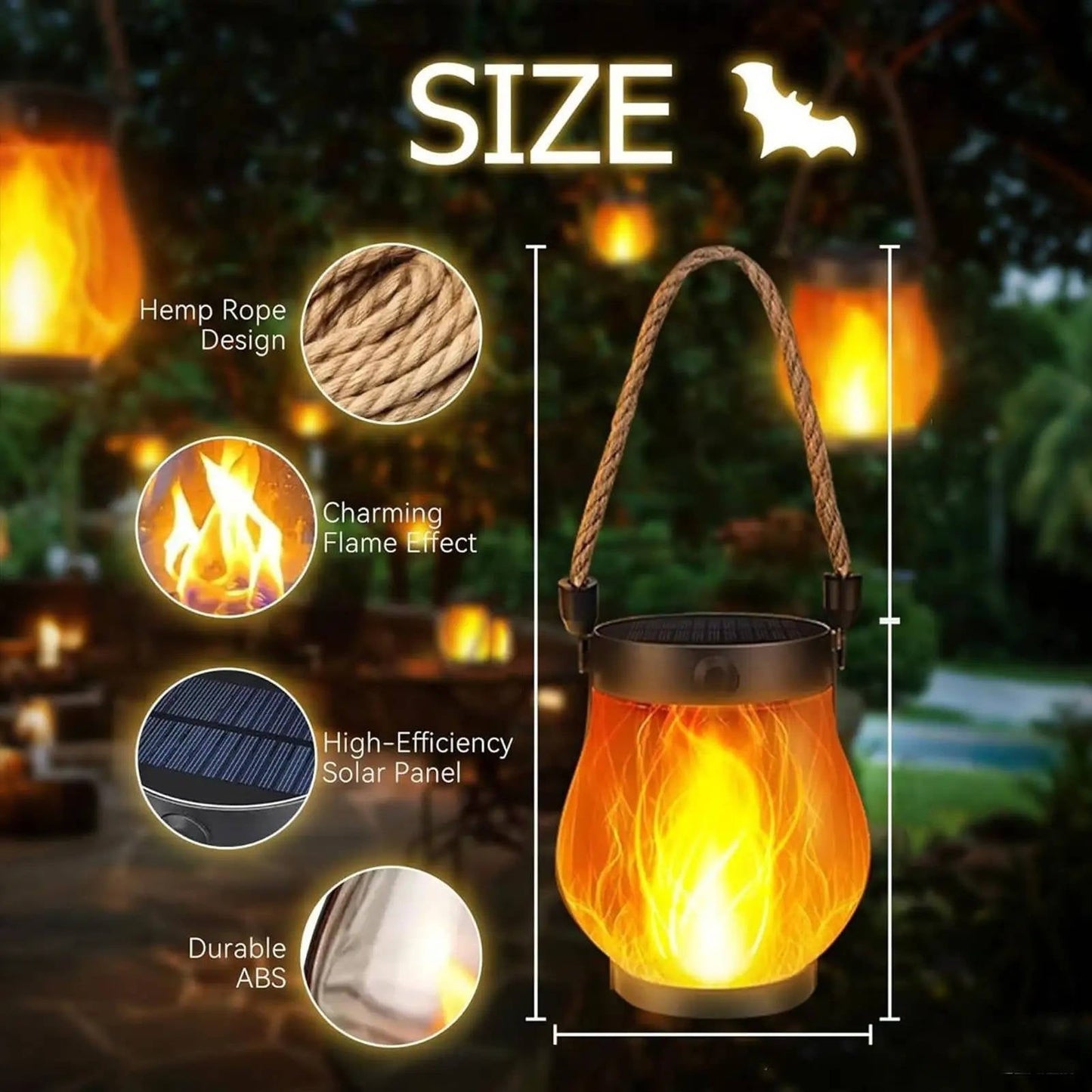 Solar Porch Flame Lanterns – Outdoor Solar Powered LED Flickering Fire Lantern