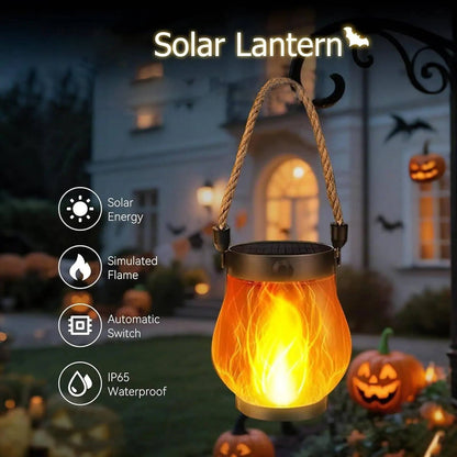 Solar Porch Flame Lanterns – Outdoor Solar Powered LED Flickering Fire Lantern
