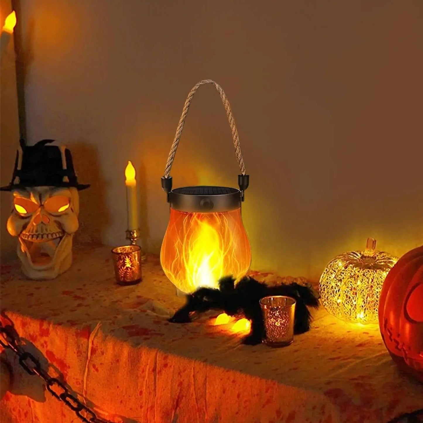 Solar Porch Flame Lanterns – Outdoor Solar Powered LED Flickering Fire Lantern