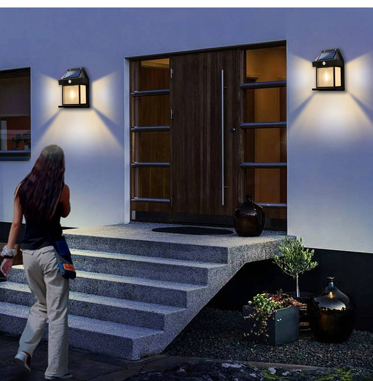 Solar Wall Lamp 2-Pack – Outdoor Waterproof LED Garden Security Light