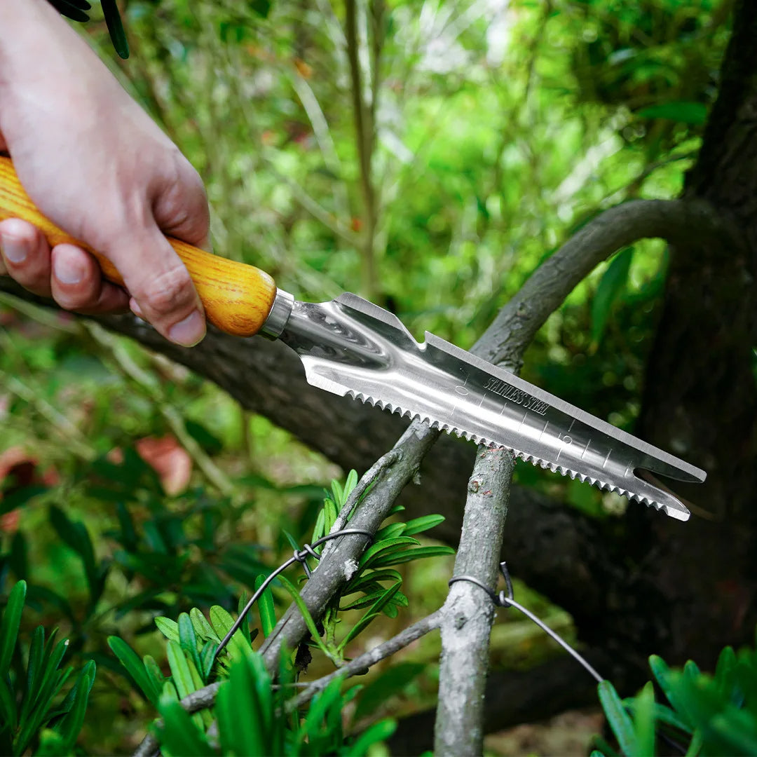5-in-1 Stainless Steel Weed Puller with Beech Handle – Multi-Head Garden Tool