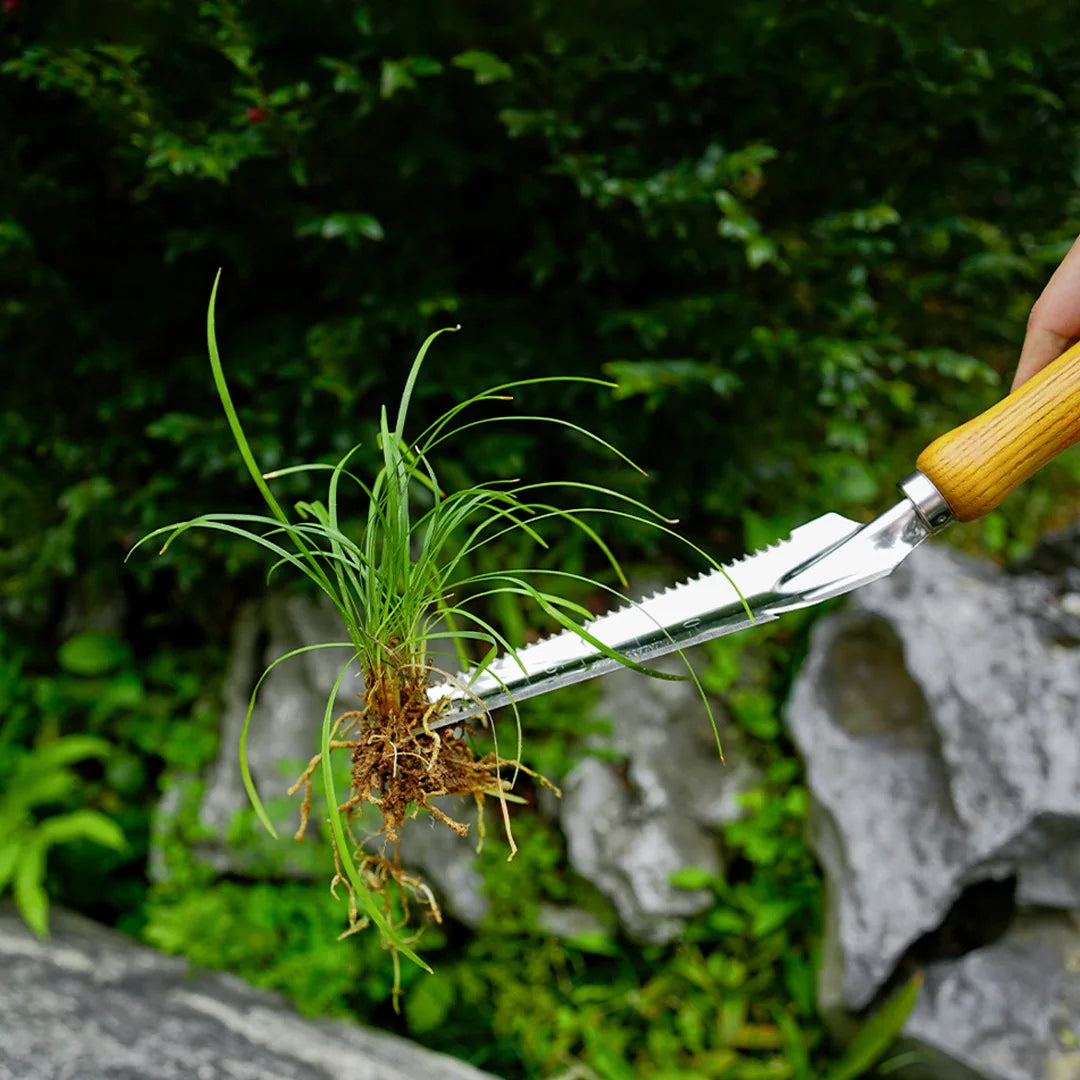 5-in-1 Stainless Steel Weed Puller with Beech Handle – Multi-Head Garden Tool