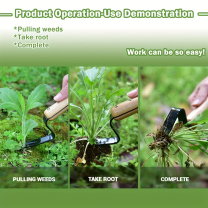 Stainless Steel Weed Puller with Wooden Handle – Stand-Up Garden Weeding Tool