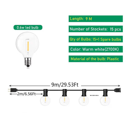 LED Outdoor String Lights – Weatherproof Patio Garden Party Festoon Lights