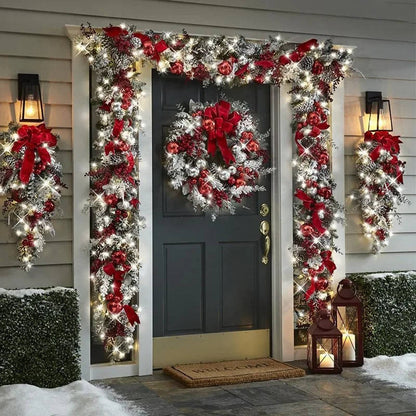 Christmas Door Decoration Full Set – Festive Holiday Door Wreath & Garland Kit