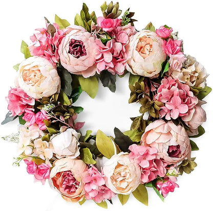Peony Round Wreath – Artificial Floral Door Wreath for Home Decoration