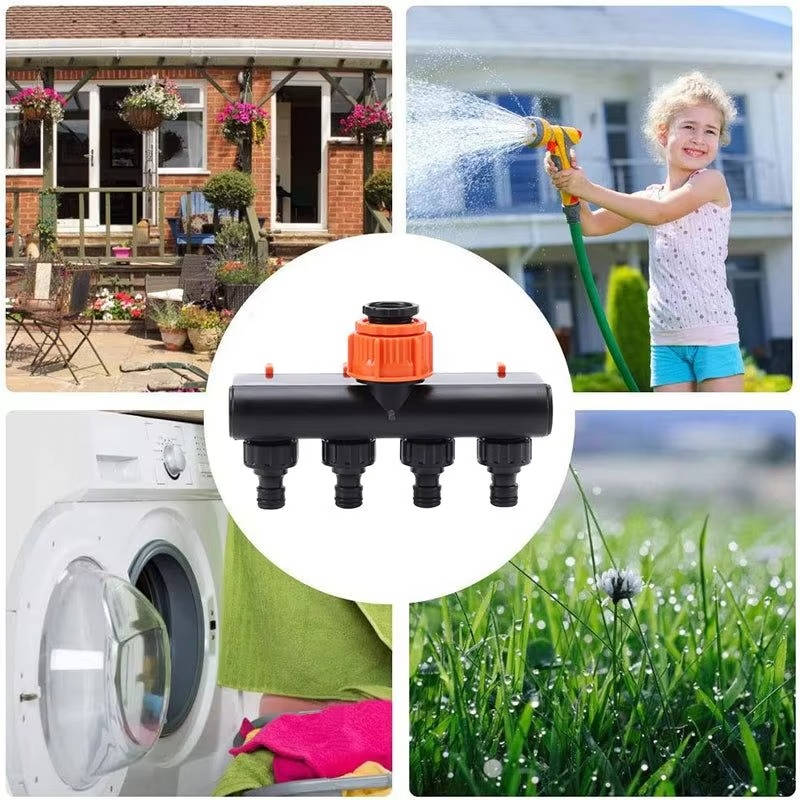 4-Way Garden Hose Splitter – Adjustable Tap Connector for Multiple Hoses
