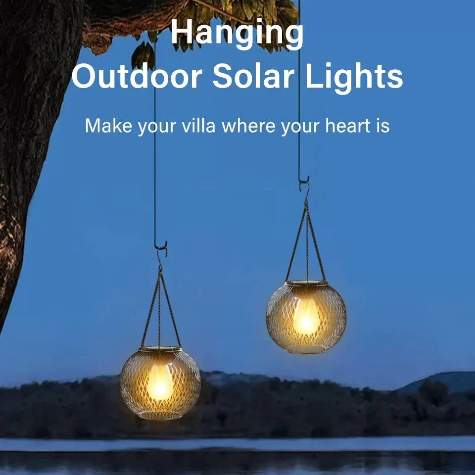 Outdoor Solar Hanging Lantern – Vintage Style Garden Patio Solar Lamp