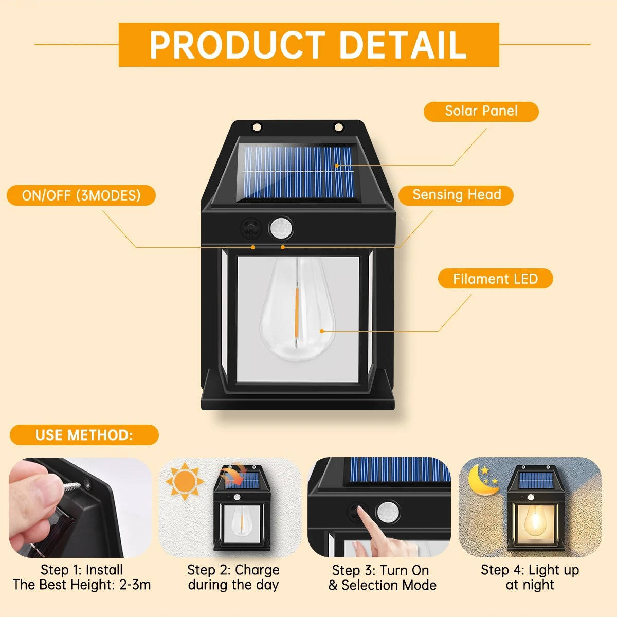 Solar Wall Lamp 2-Pack – Outdoor Waterproof LED Garden Security Light