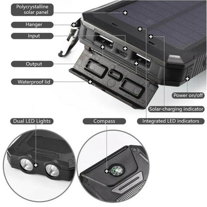 Solar Waterproof Power Bank Charger – Portable Outdoor Emergency Battery Pack