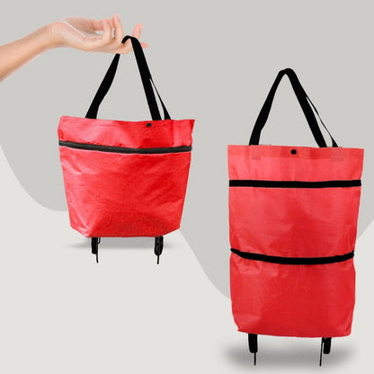 2-in-1 Foldable Shopping Bag with Wheels – Collapsible Rolling Trolley Bag