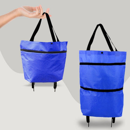 2-in-1 Foldable Shopping Bag with Wheels – Collapsible Rolling Trolley Bag