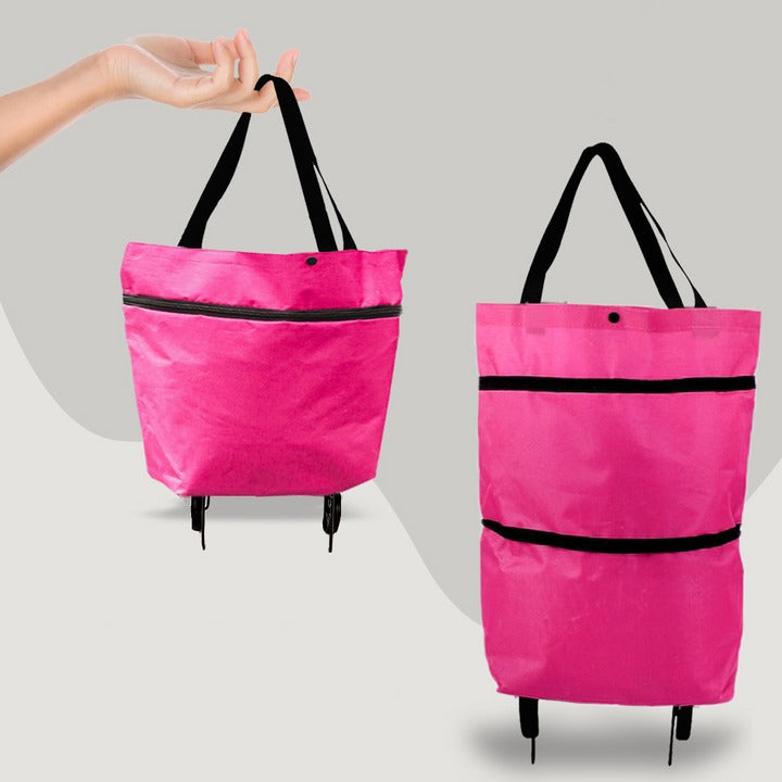 2-in-1 Foldable Shopping Bag with Wheels – Collapsible Rolling Trolley Bag