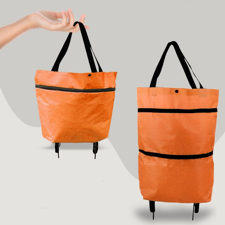 2-in-1 Foldable Shopping Bag with Wheels – Collapsible Rolling Trolley Bag