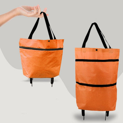 2-in-1 Foldable Shopping Bag with Wheels – Collapsible Rolling Trolley Bag