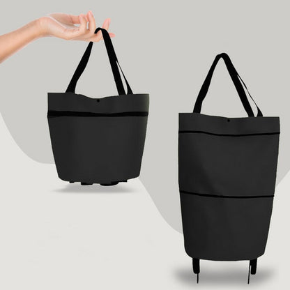 2-in-1 Foldable Shopping Bag with Wheels – Collapsible Rolling Trolley Bag