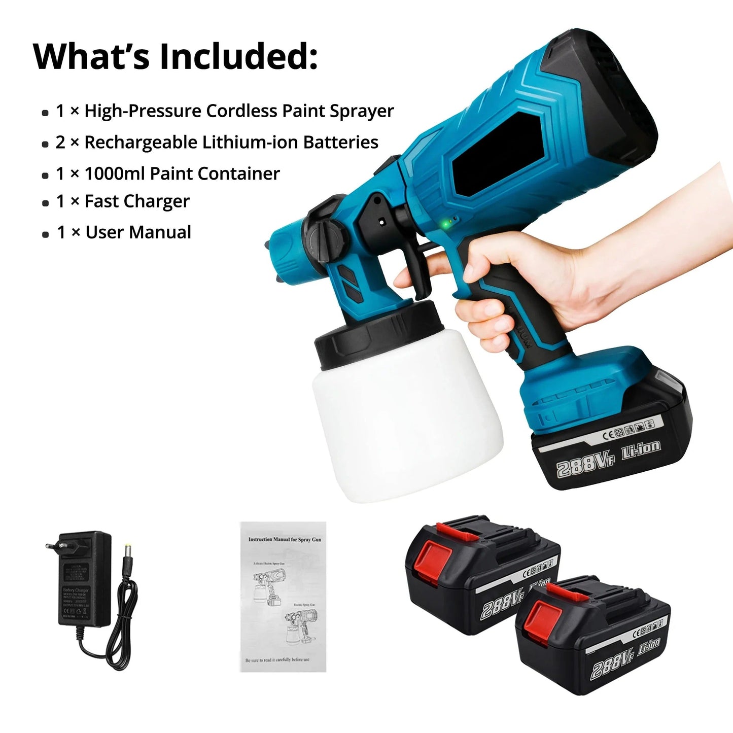 Cordless Electric Paint Sprayer – HVLP Spray Gun for Home Painting Projects
