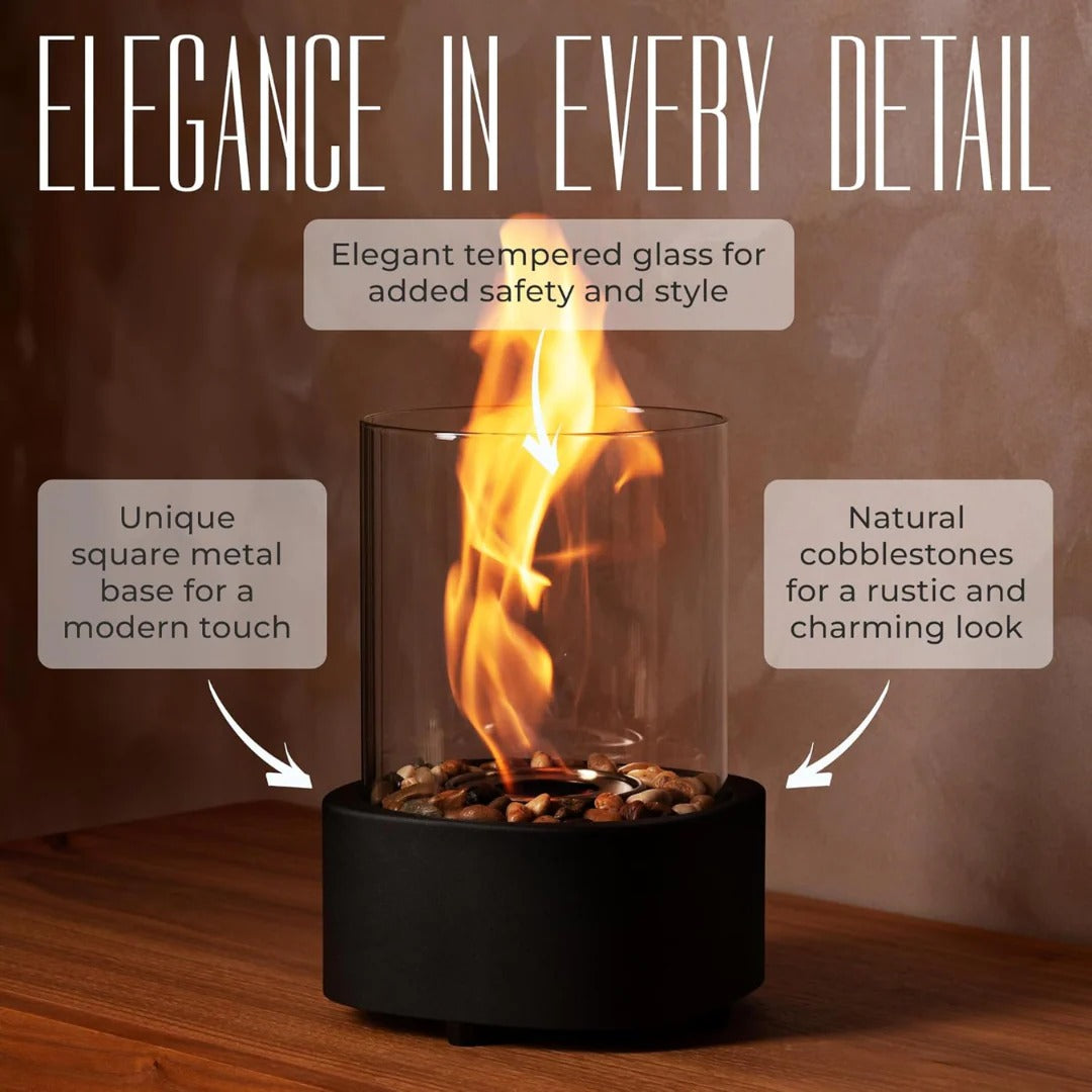 Portable Glass Tabletop Fireplace – Indoor Ethanol Bio-Fuel Fire Bowl