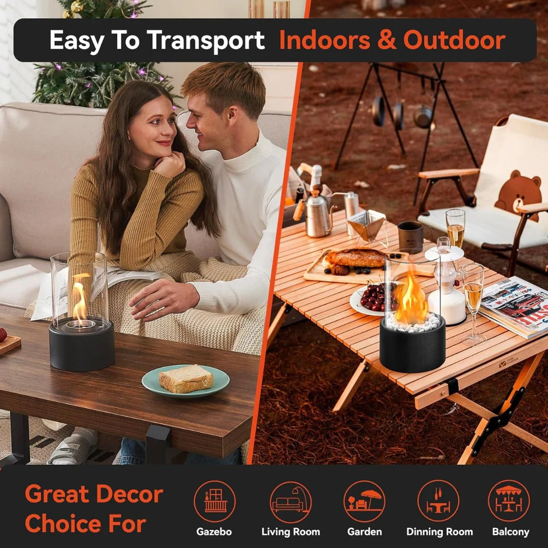 Portable Glass Tabletop Fireplace – Indoor Ethanol Bio-Fuel Fire Bowl