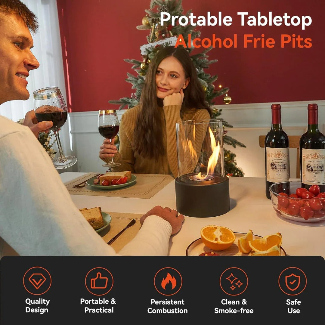 Portable Glass Tabletop Fireplace – Indoor Ethanol Bio-Fuel Fire Bowl
