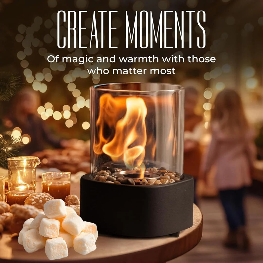 Portable Glass Tabletop Fireplace – Indoor Ethanol Bio-Fuel Fire Bowl
