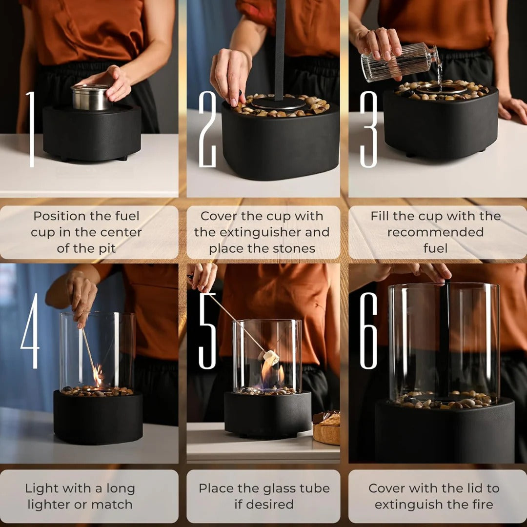 Portable Glass Tabletop Fireplace – Indoor Ethanol Bio-Fuel Fire Bowl