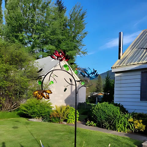 Vibrant Summer Flower Wind Spinner – Colourful Kinetic Garden Art Pinwheel