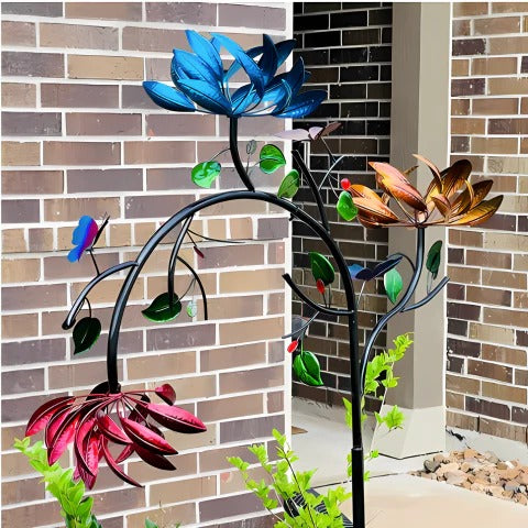 Vibrant Summer Flower Wind Spinner – Colourful Kinetic Garden Art Pinwheel