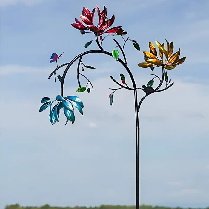 Vibrant Summer Flower Wind Spinner – Colourful Kinetic Garden Art Pinwheel