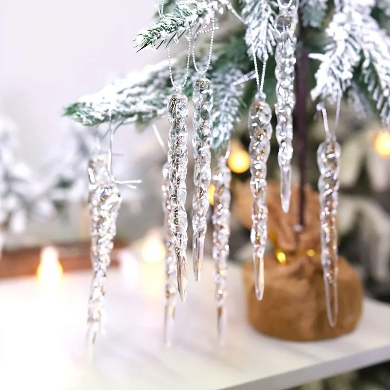 Hanging Icicle Christmas Ornament Set – Glitter Acrylic Holiday Tree Ornaments