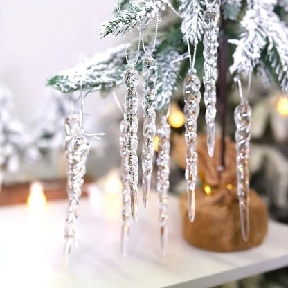 Hanging Icicle Christmas Ornament Set – Glitter Acrylic Holiday Tree Ornaments