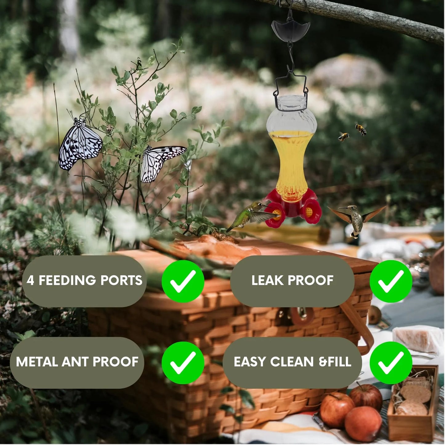Glass Hummingbird Feeder with Ant Moat – Flower-Shaped Outdoor Bird Feeder